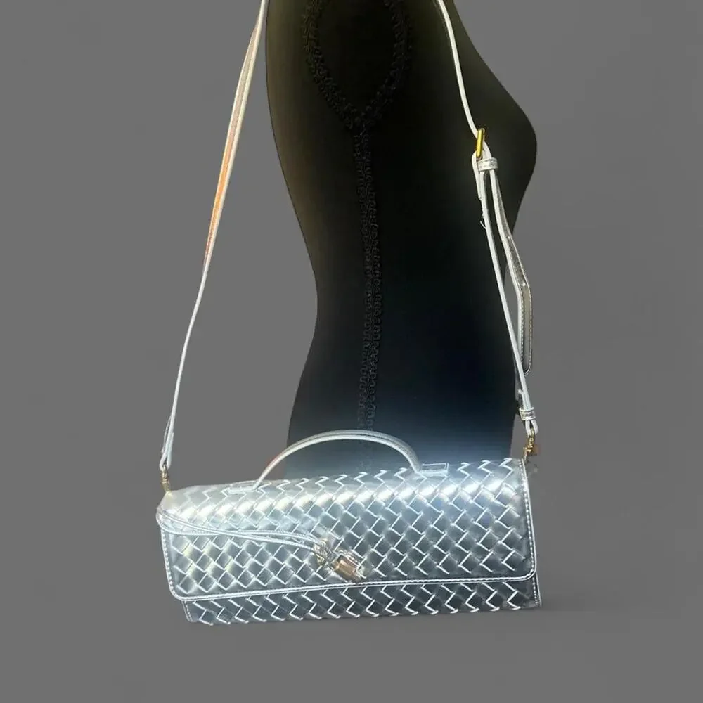 Silver metallic woven shoulder